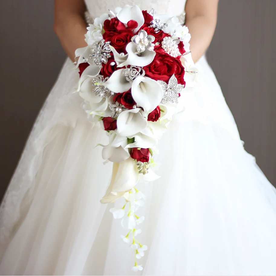 Waterfall Red Wedding Flowers White Calla Lilies Bridal Bouquets