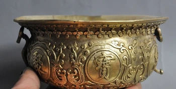 

6"chinese folk brass ruyi wealth rich Treasure bowl statue incense burner Censer