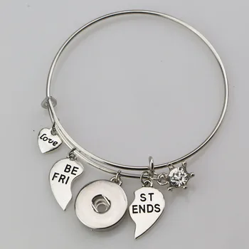 

metal Snap Button Charm Bracelet Bangles Love Crystal Heart Couple charm Best Friends 18mm Snap Bracelets gift jewelry YNBR030