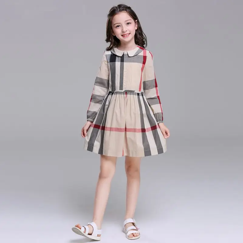 

HSSCZL Girls dress 2019 brand new girl kids Fashion Plaided tulle cotton fabric in children's small lapel long sleeve bow 4Y-10Y