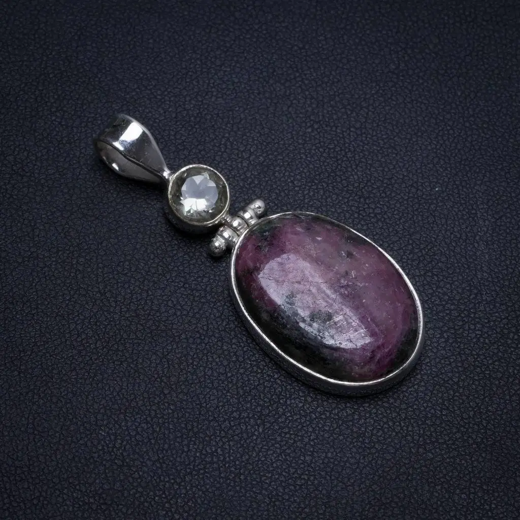 

Natural Rhodonite and Green Amethyst Handmade Unique 925 Sterling Silver Pendant 2" T0433