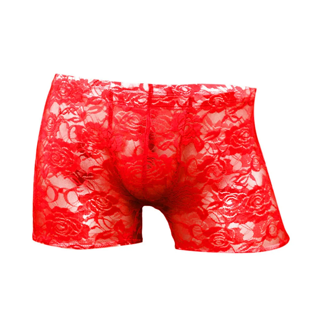 

New Fashion Men Gay Sexy underwear Men's Sexy Underwear Rose Lace Transparent Mesh Low Waist Boyshort