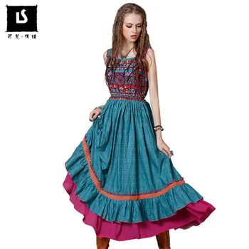 

summer dress Women's Boho Hippie Vintage vest national style lotus leaf dress Dancing swaying Long Dresses maxi dress plus size