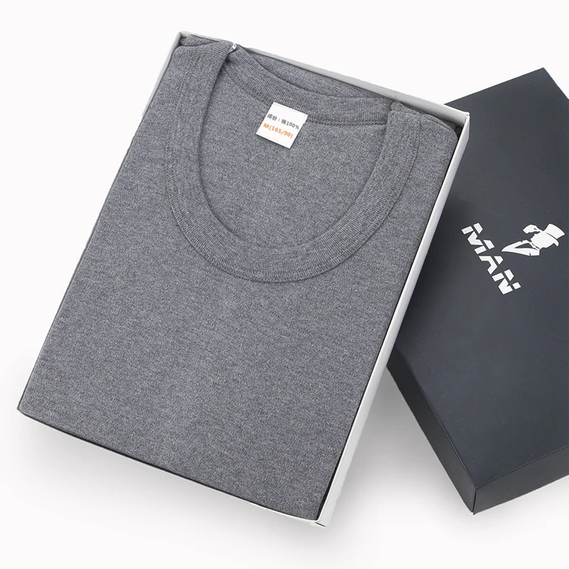 2018 Winter 100% Cotton Round Neck Warm Long Johns Set For Men Ultra-Soft Solid Color Thin Thermal Underwear Men's Pajamas M-3XL