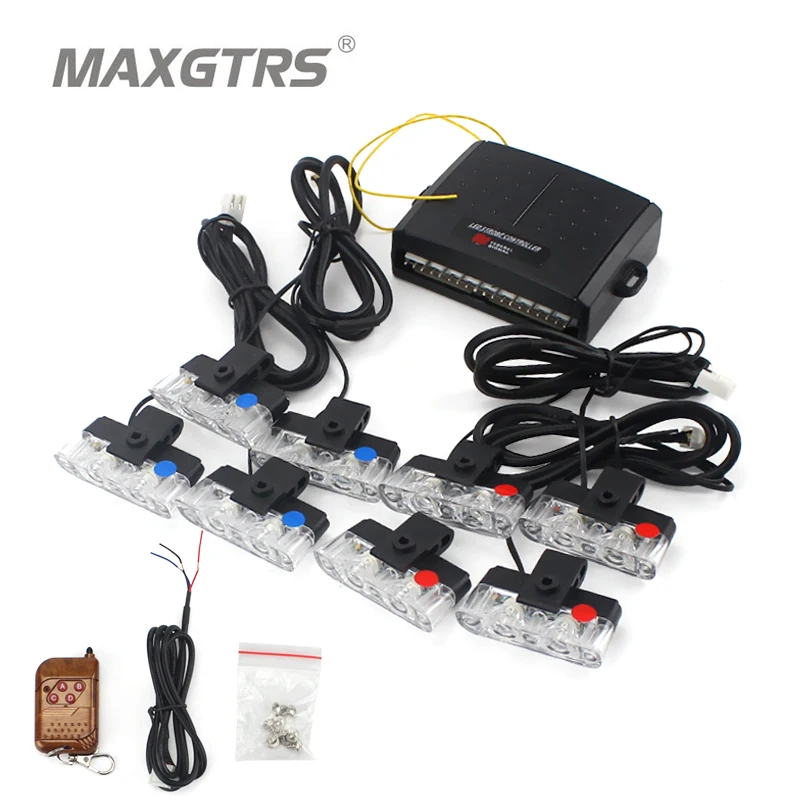 

1Set 8 in1 LED Strobe lamp LED Ambulance Police light Car Truck Flashing Firemen Lights 12V led Warning light with Wired Remote