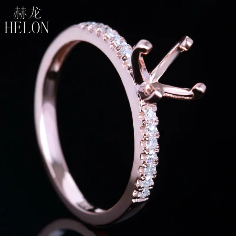 

HELON Solid 14k Rose Gold Solitaire Diamond Engagement Wedding Ring 7mm Round Semi Mount Fine Ring For Women's Jewelry Ring