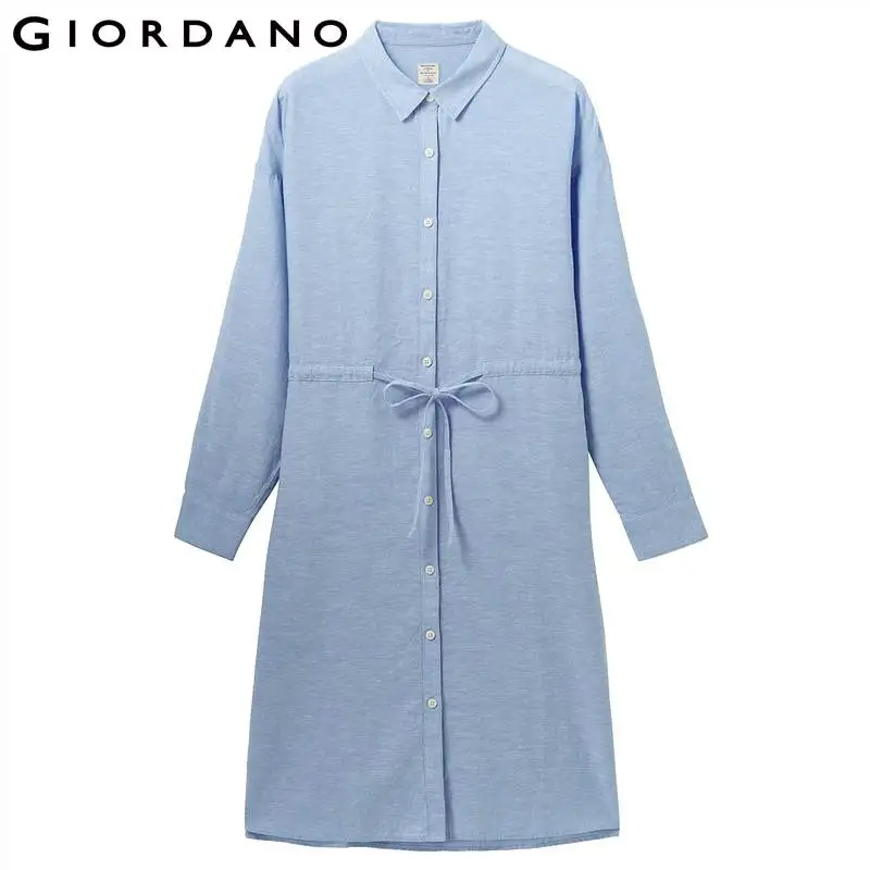 Giordano женское платье рубашка льняное хлопковое из натуральной ткани