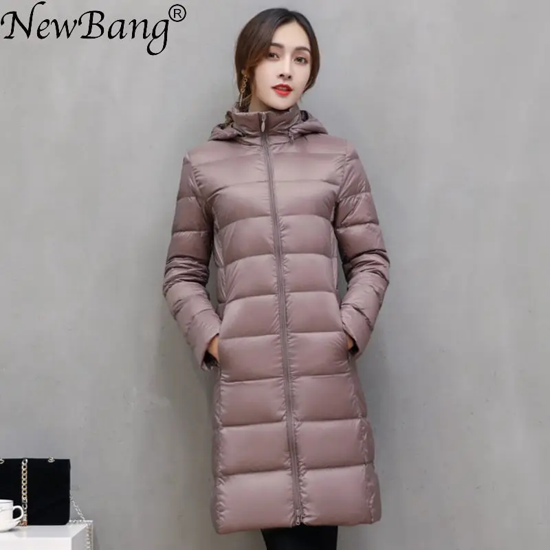 Брендовые длинные зимние пуховики NewBang женский пуховик длинное ветрозащитное