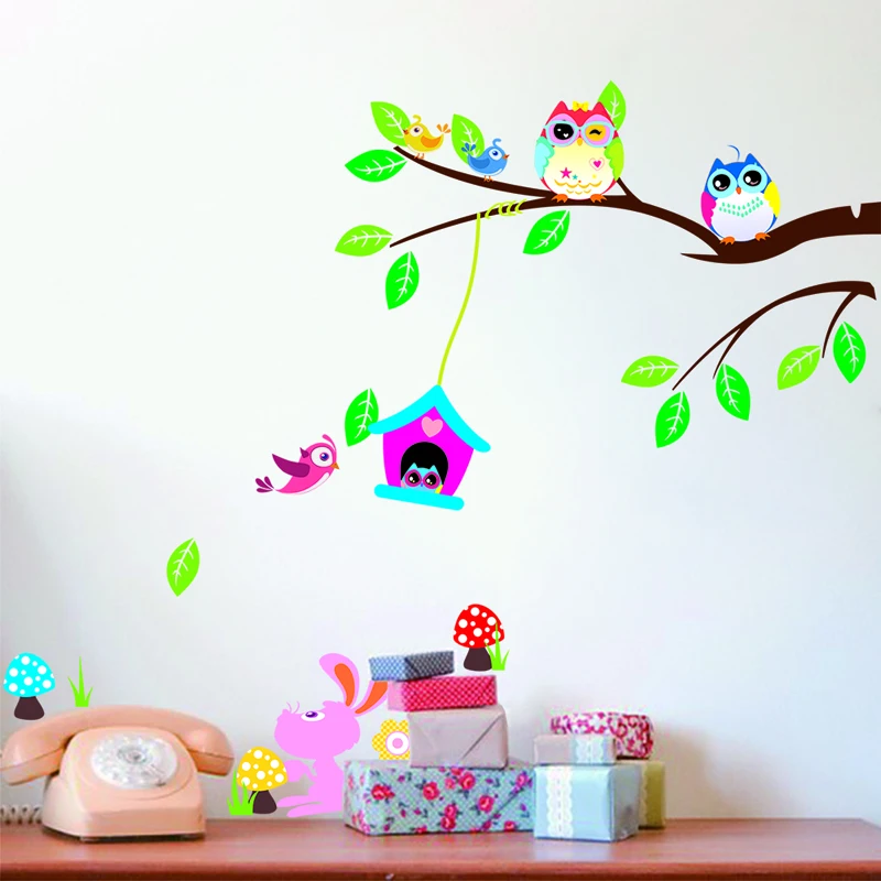 Owl Bird Wall Sticker Home Decor Baby Room Stickers Tree Wall Murals