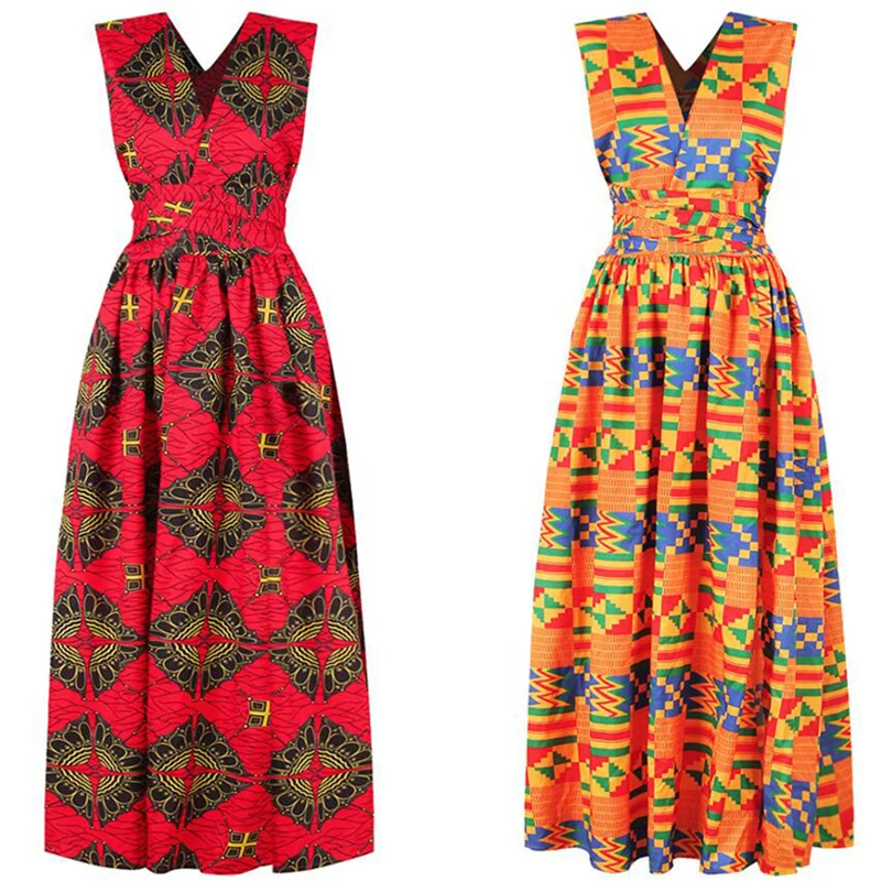 

African national style digital print backless sexy split irregular long skirt a variety of wearing lace dress free shipping