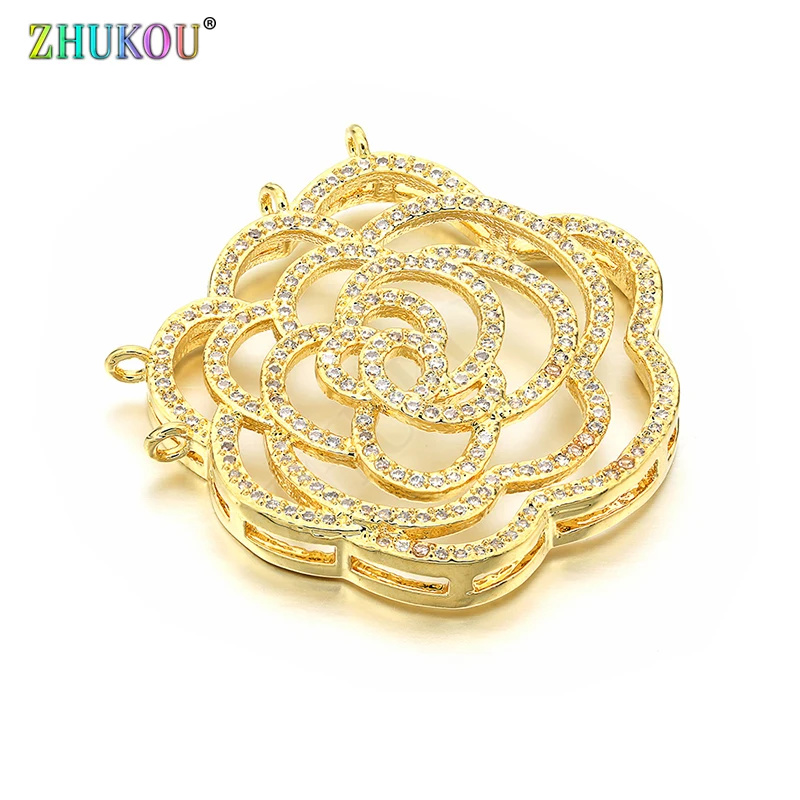 

31*33mm Brass Cubic Zirconia Gold Flower Charms Pendants for Diy Jewelry Findings, Model: VD340