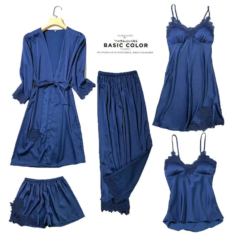 Для женщин Пижама; костюм для сна льда шелковая ночная рубашка для женские одеяния Для женщин Пижама 5 шт./компл. пижамы - Цвет: Style  2