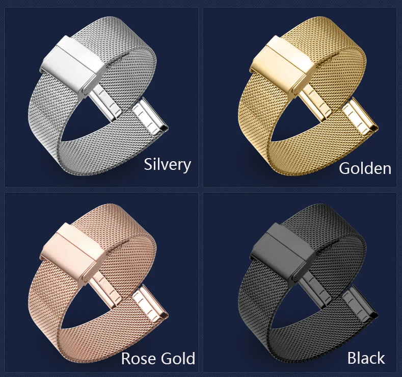Milanese Loop Watchbands12 14 16 18mm 20mm 22mm  Stainless Steel Woven Watch Band Strap Metal Bracelet Double Clasp Accessories