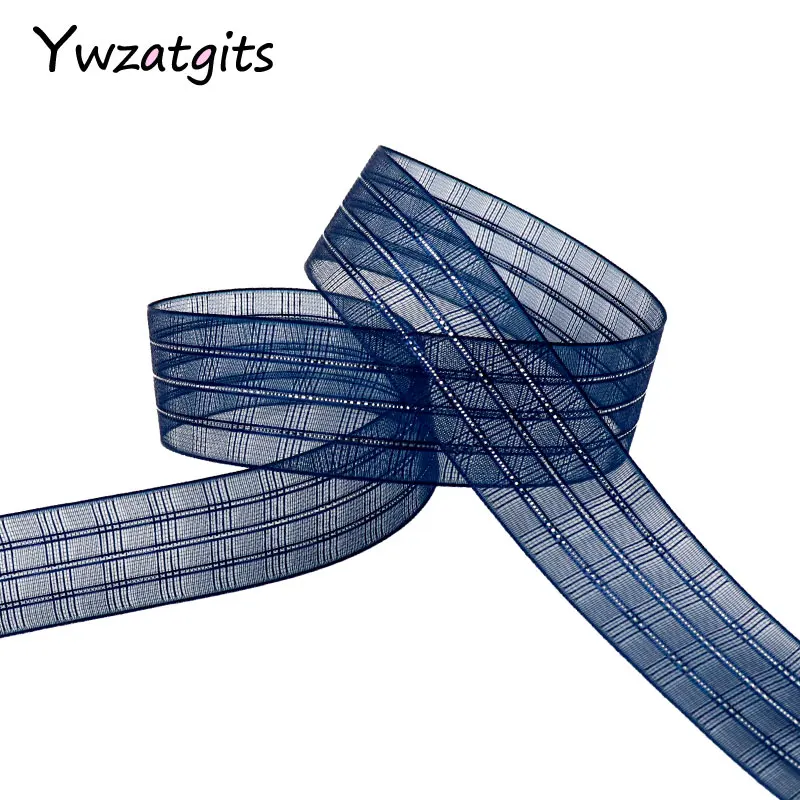 Ywzatgis 5 ярдов/6 ярдов 25 мм серебряная фольга полоса печатная органза лента DIY подарочная упаковка Свадебная вечеринка украшение для волос YP1102