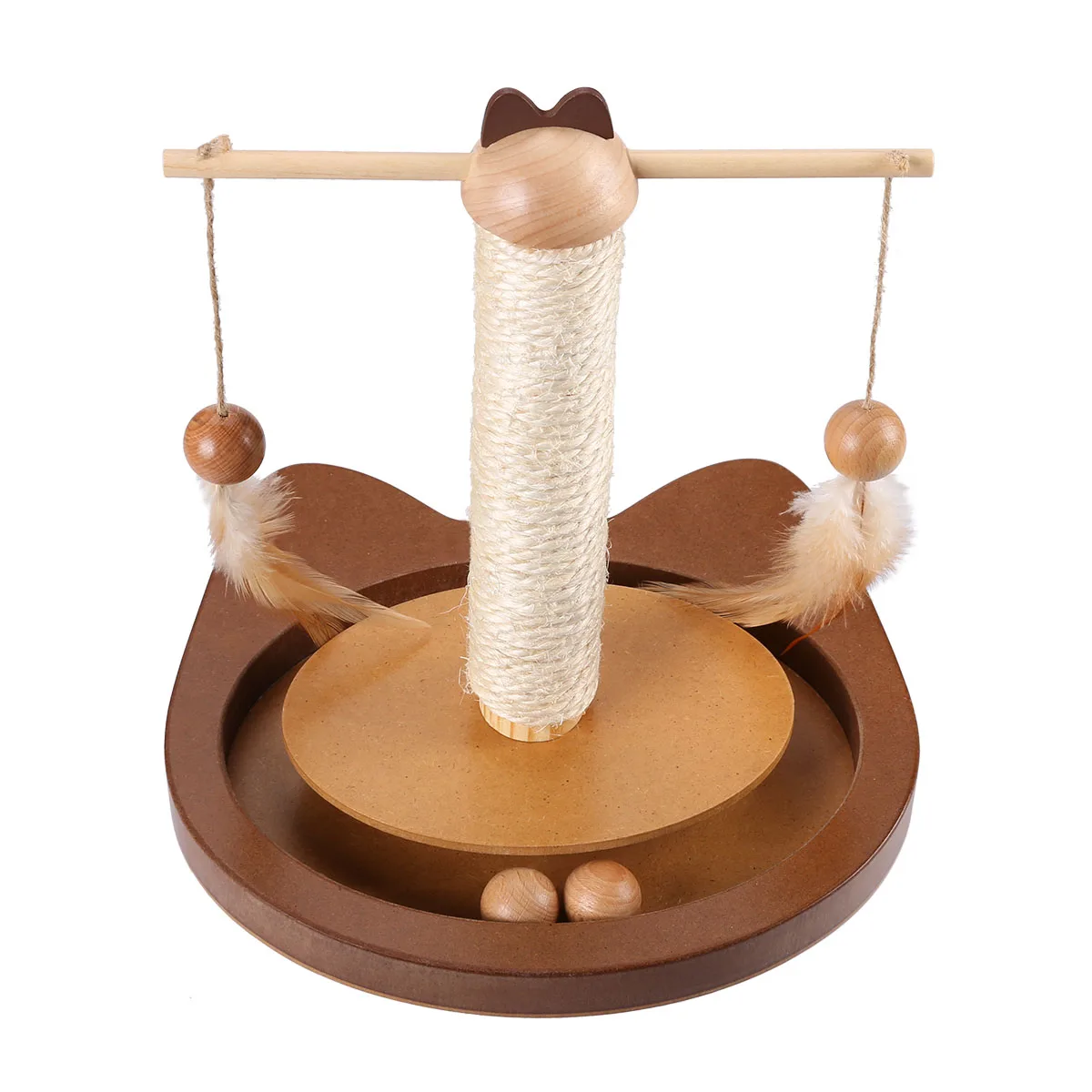 Multifunctional Teasing Toy For Cats Durable 360° Rotating Rod Cat Toys With Feather Wooden Balls Scratching Sisal Post