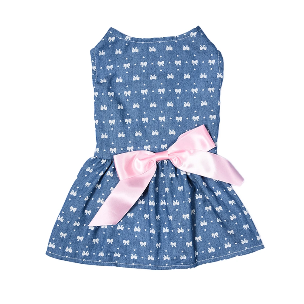 

2017 New 4 Sizes Polyester Jeans Pet Princess Dress for Summer and Spring Cute Pet Dog Clothes with Fashionable Bowknot 1 PCS