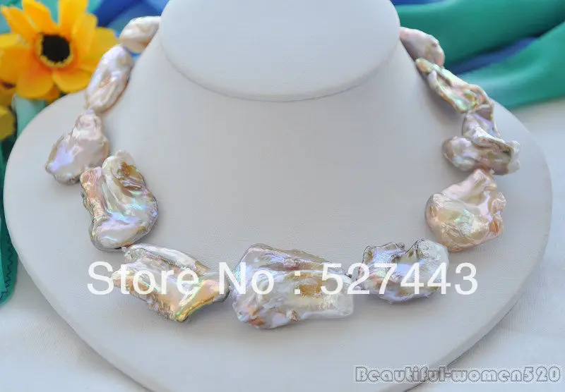 

Wholesale free shipping >>Rare HUGE 40mm lavender baroque keshi Reborn necklace