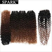SPARK peruwiański Afro perwersyjne kręcone włosy 3 zestawy z zamknięciem Ombre Remy włosy wyplata wiązki średni stosunek ludzkie włosy z zamknięciem