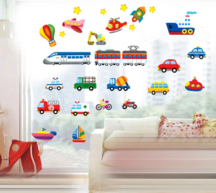Cartoon car Flower vine DIY Vinyl Wall Stickers For Kids Rooms Home Decor Art Decals 3D Wallpaper decoration adesivo de parede