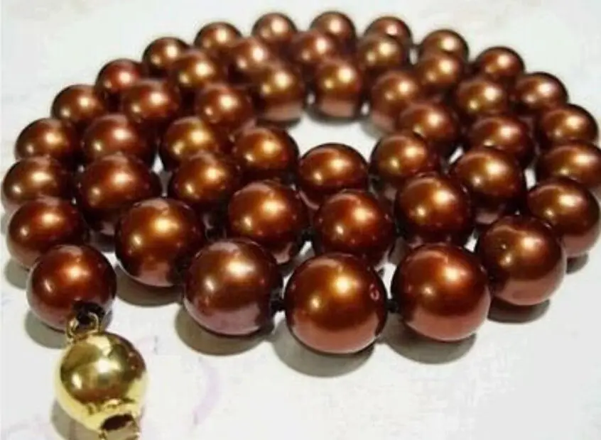 

FREE SHIPPING HOT sell new Style >>>>8mm Chocolate south sea Shell Pearl Round Beads Necklace 25