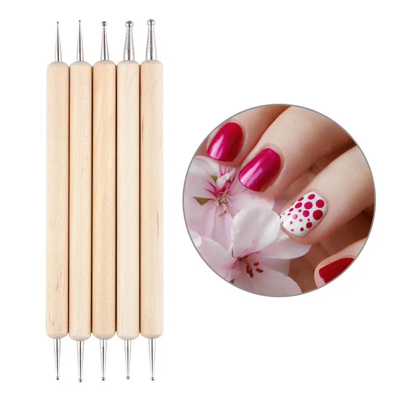 

5Pcs 2 Way Wooden Dotting Pen Marbleizing Tool Nail Art Dot Dotting Tools