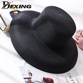

2019 Wide Brim New Sun Hat for Women Summer Straw Hat Natural Black Fashion Foldable Beach Cap Kentucky Derby Hats