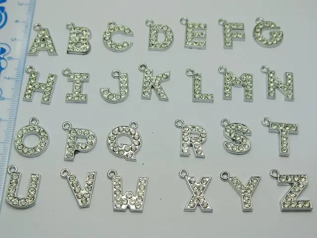 26 смешанных серебряных тон сплава буквы алфавита со стразами &quotA-Z&quot подвески |
