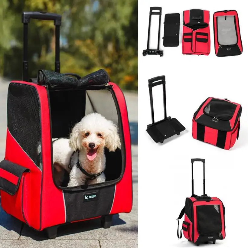 

Small Pet Wheel Carrier Dog Cat Portable Strollers Backpack Breathable Puppy Roller Luggage Car Travel Transport Bag 2019 Hot