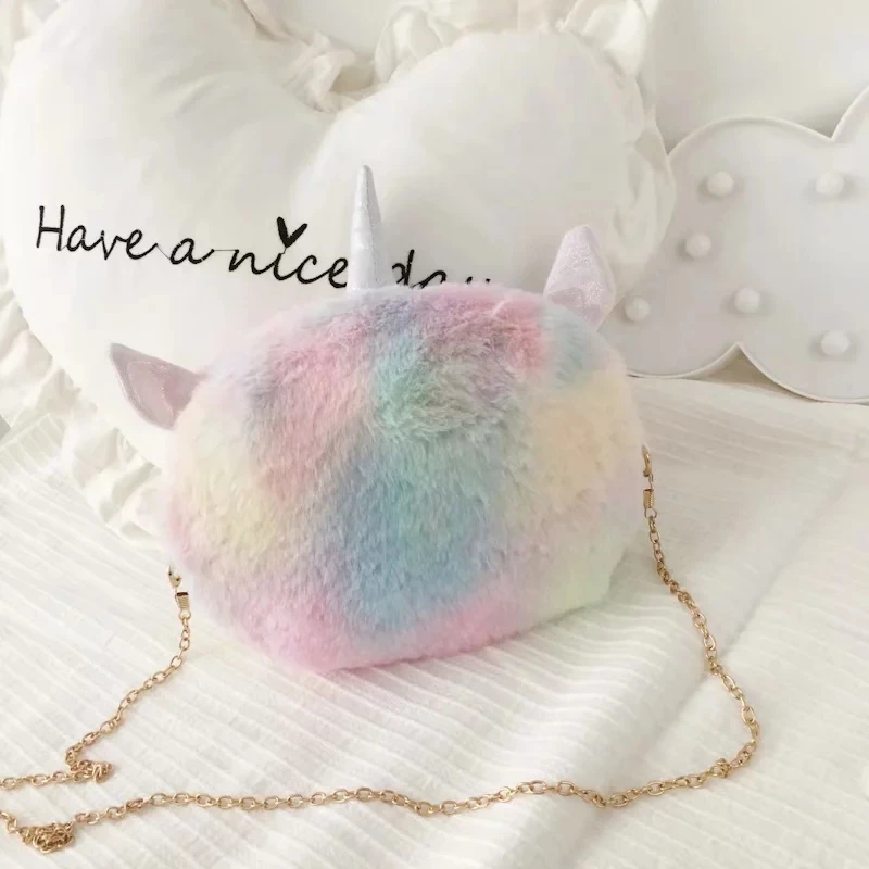 Nooer Colorful Unicorn Plush Shoulder Bag Rainbow Unicorn Plush Toys Tissue Box Girls Plush Toys Birthday Gift