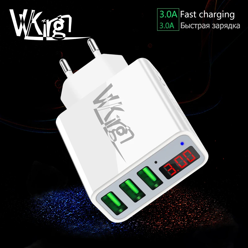 

VVKing 3USB Wall Charger 5V/3A Max Charging LED Display EU/US Plug For iPhone 6S Samsung Xiaomi Huawei Phone USB Travel Charger