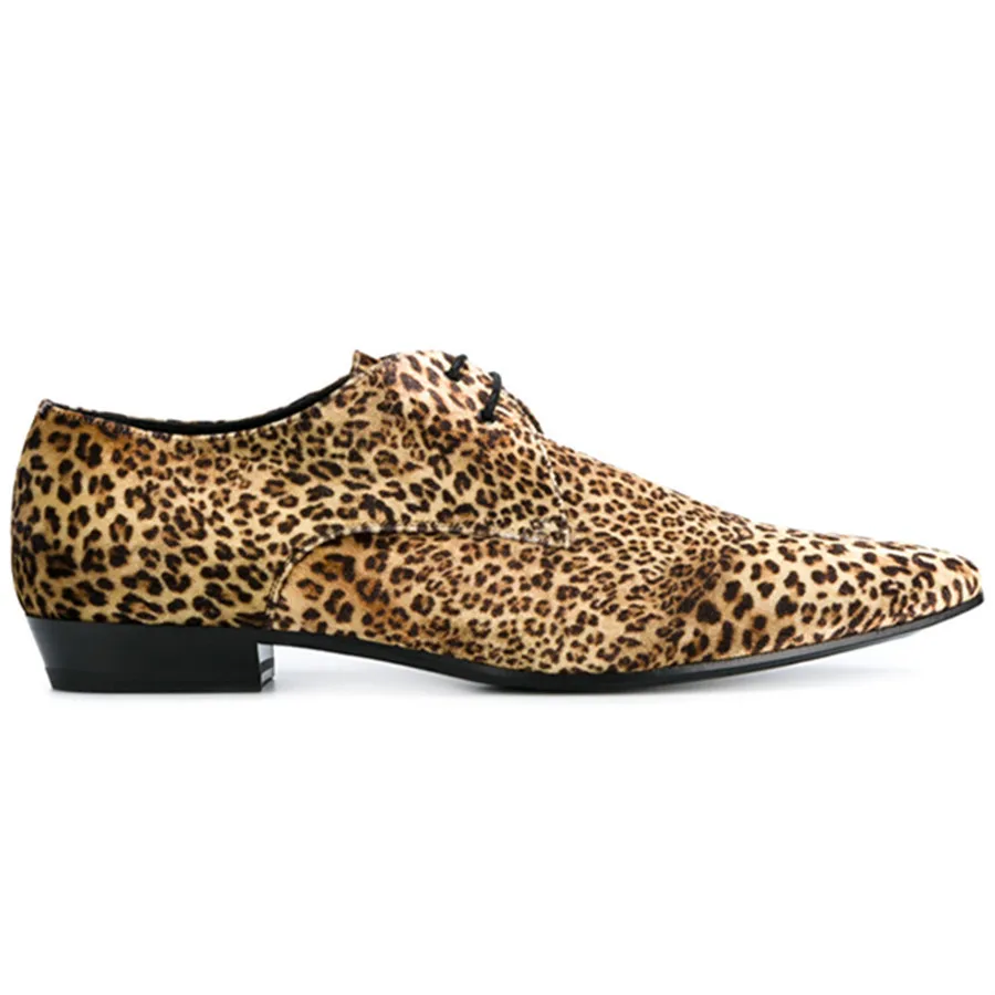Exclusive Handmade Customized Pointed Toe Leopard Fur Genuine Leather