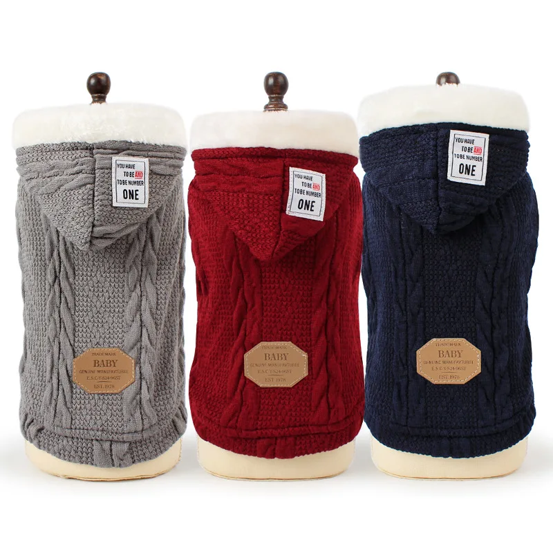 

Blue Gray Red Dog Sweater Pet Puppy Clothes Winter Warm Dog Down Coat Knitting Clothing with Hood for Doggy Kitten Drop Shipping