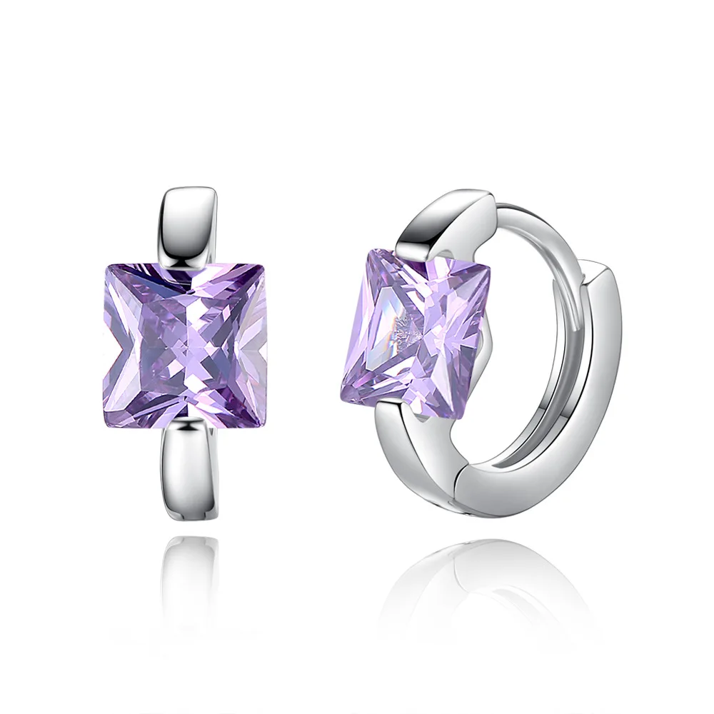 

Korean Single Small Hoop Earrings Zircon Ear Jewelry Buckle Earring with Square Crystal for Women Girl Female Gift Present