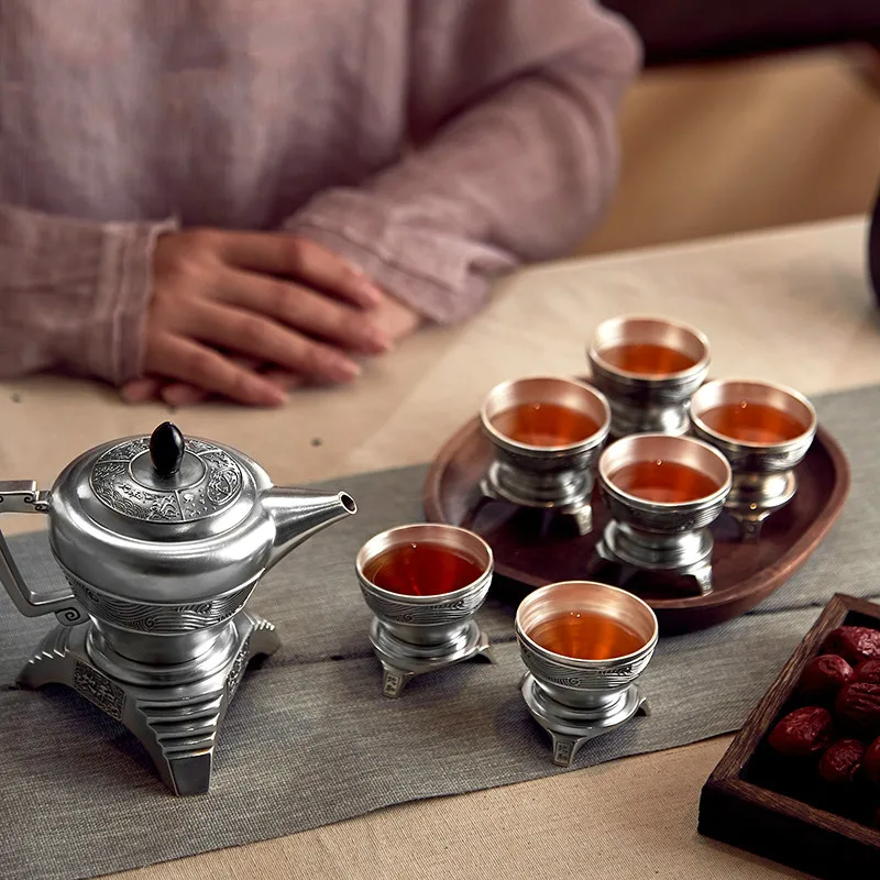 

S999 sterling silver kungfu tea set portable teapot tea cup tea set tea ceremony teapot set