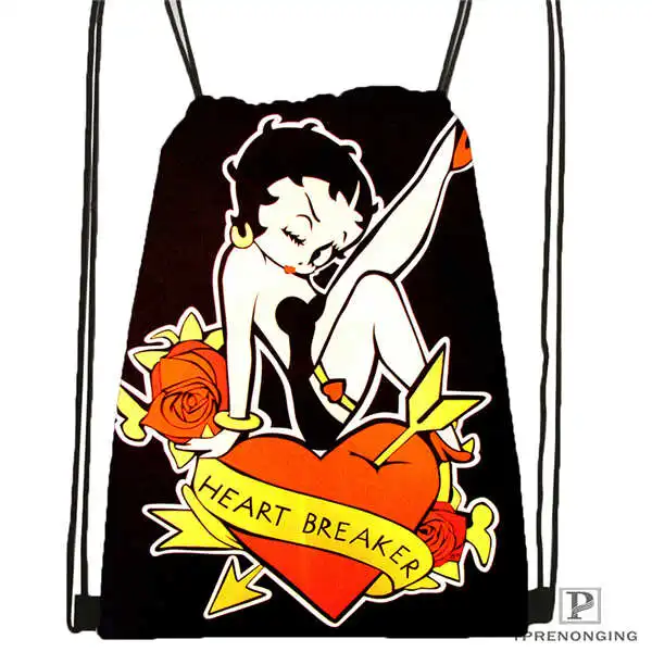 На заказ betty-boop-вариант походная сумка на шнурке милый рюкзак для детей(черная спинка) 31x40 см#20180611-02-79 - Цвет: Drawstring Backpack