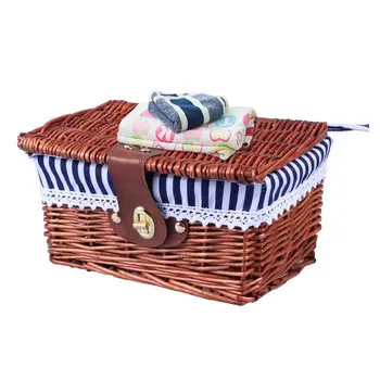 

Rural Style Wicker Storage Box with Lock Creative Fabric Lining Container Case Organizer