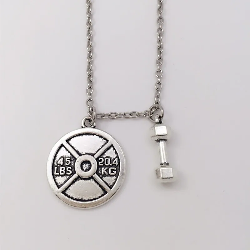 1PCS 45LB WEIGHT PLATE DUMBBELL Chain Necklace Fitness crossfit Gym