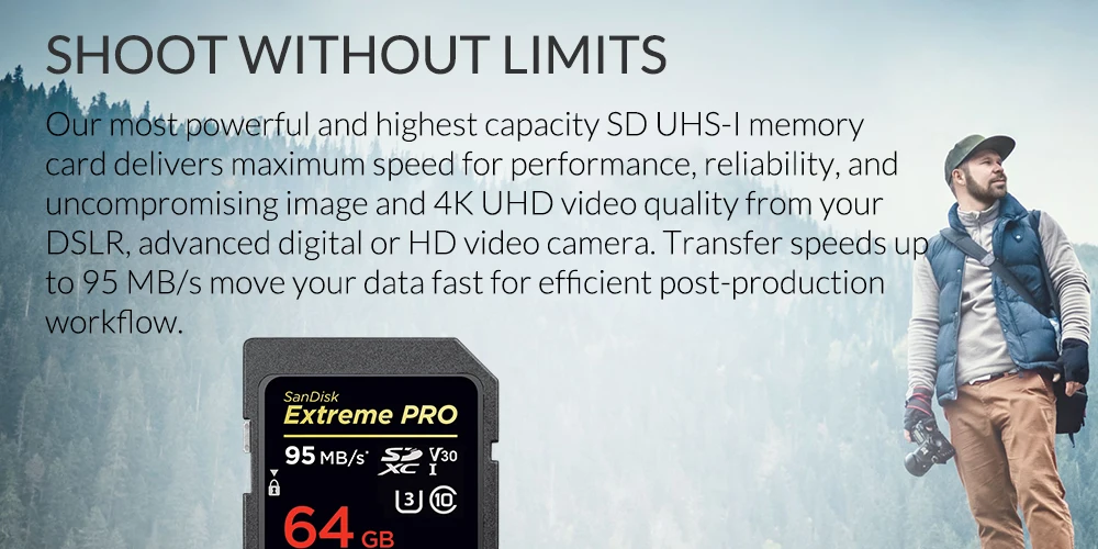 Карты памяти SanDisk Extreme Pro SDXC SD карты 95 МБ/с. читать 90 МБ/с. написать 256 ГБ C10 U3 V30 UHS-I 4K для Камера(SDSDXXY-256G-ZN4IN