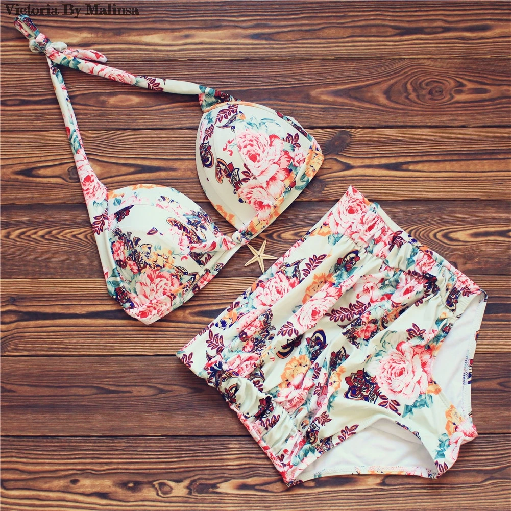 

High Waist Bikini Set Printed Bikini Set Plus Size Swimwear Female Swimsuit Bikinis Women Bathing Suits 3XL 16012