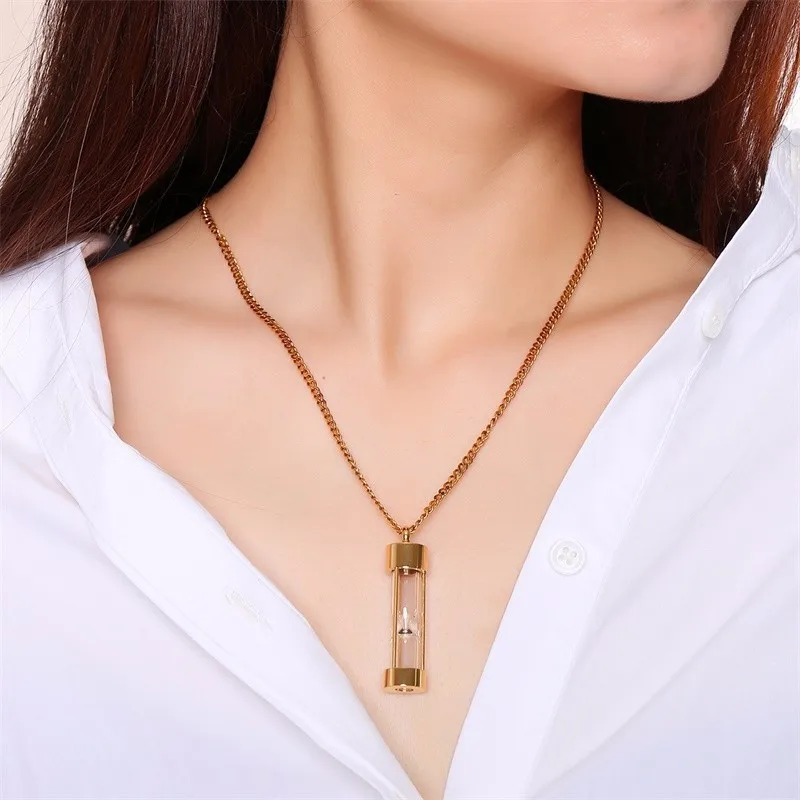 

Hourglass Sand timer Secret Capsule Cremation Ash Urn Pendant Necklace Secret Stash Locket Vial for Men Women
