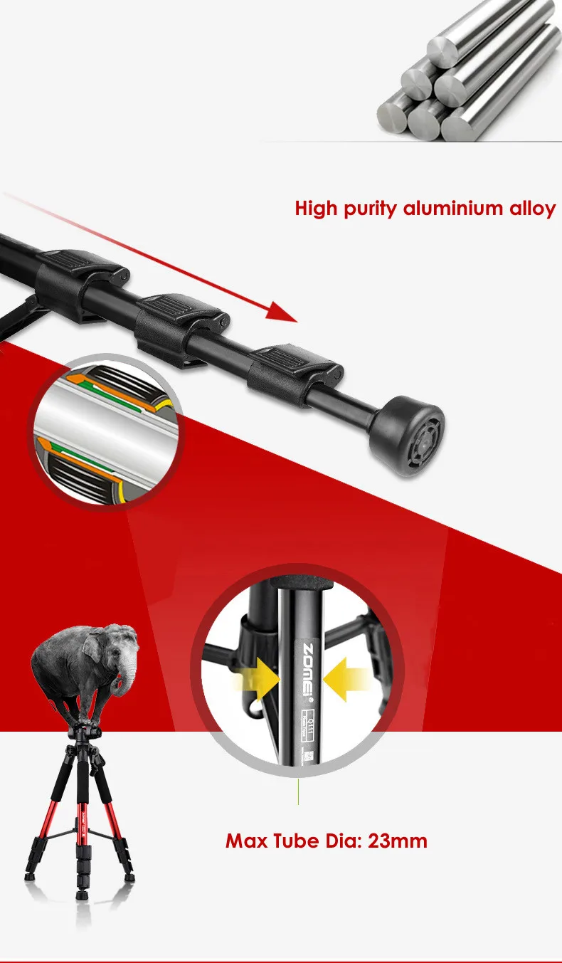 ZOMEI Q111 Профессиональный Портативный путешествия штатив для камеры из алюминиевого сплава головкой для Canon Nikon SLR подарок ремень и держатель телефона