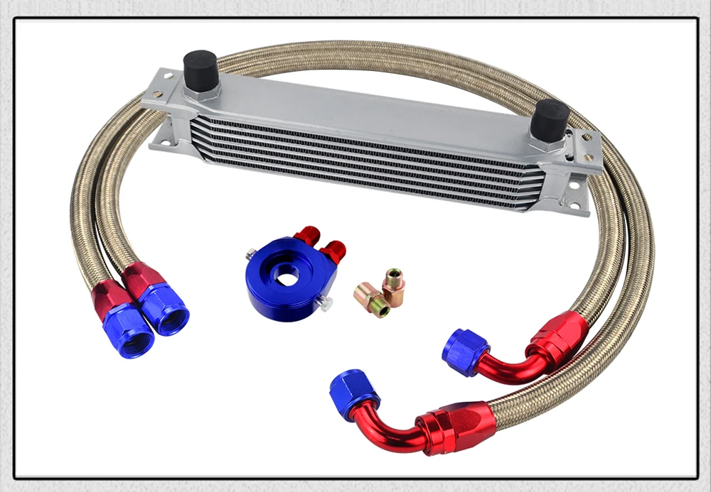 Комплект маслоохладителя AN10, 7 рядов, комплект маслоохладителя для трансмиссии+ адаптер масляного фильтра+ плетеный шланг из нержавеющей стали с наклейкой PQY+ коробка