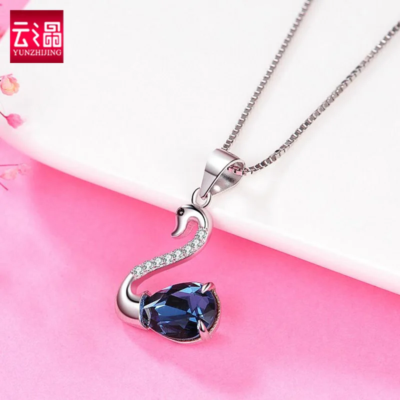 

1 Pcs Girls Silver Necklace Female Silver Pendant Water Drop Pendant Colorful Gem Drop Shaped Pendant Rose Gold Silver Jewelry