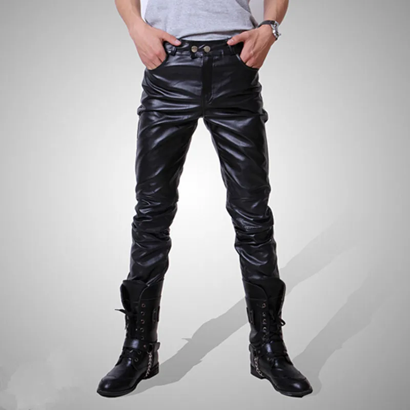 Хит, мужские облегающие брюки, хорошее качество, искусственная кожа, мотоциклетные повседневные длинные брюки, 3 цвета, размер M~ XXXL