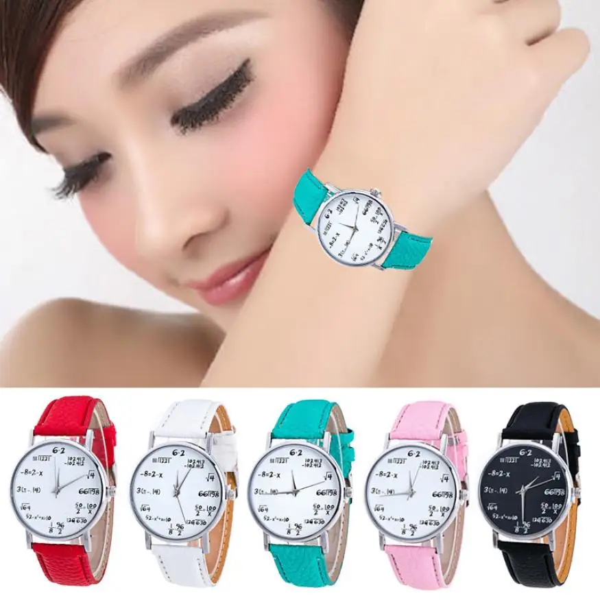 Кварцевые часы мода девушки шаблон математическая формула с математическими символами искусственной кожи аналоговые наручные часы Reloj mujer