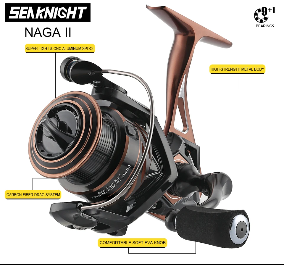 Carretel de Alumínio 9 + 1bb Seaknight Spinning Reel Nagaii 1 9 Kg-15 kg Roda Carpa Fishing 2000 2500s 3000 4000 5000 5.2: 21 SeaKnight Spinning Reel NAGAII 9 + 1BB