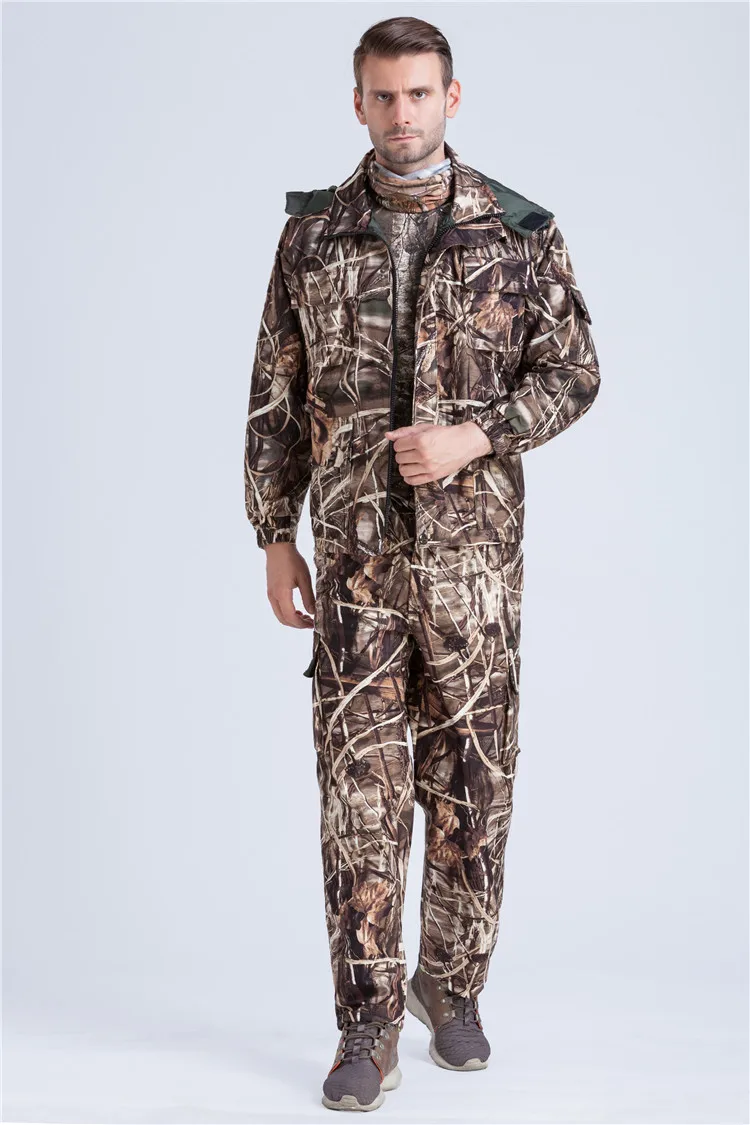 Прочный Reed bulrush камуфляж Рыбалка охотничий костюм дышащий бионический камуфляж костюм флис водонепроницаемый ветрозащитный камуфляж куртка брюки