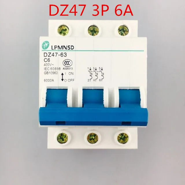 

3P 6A 400V~ 50HZ/60HZ Circuit breaker AC MCB safety breaker C type
