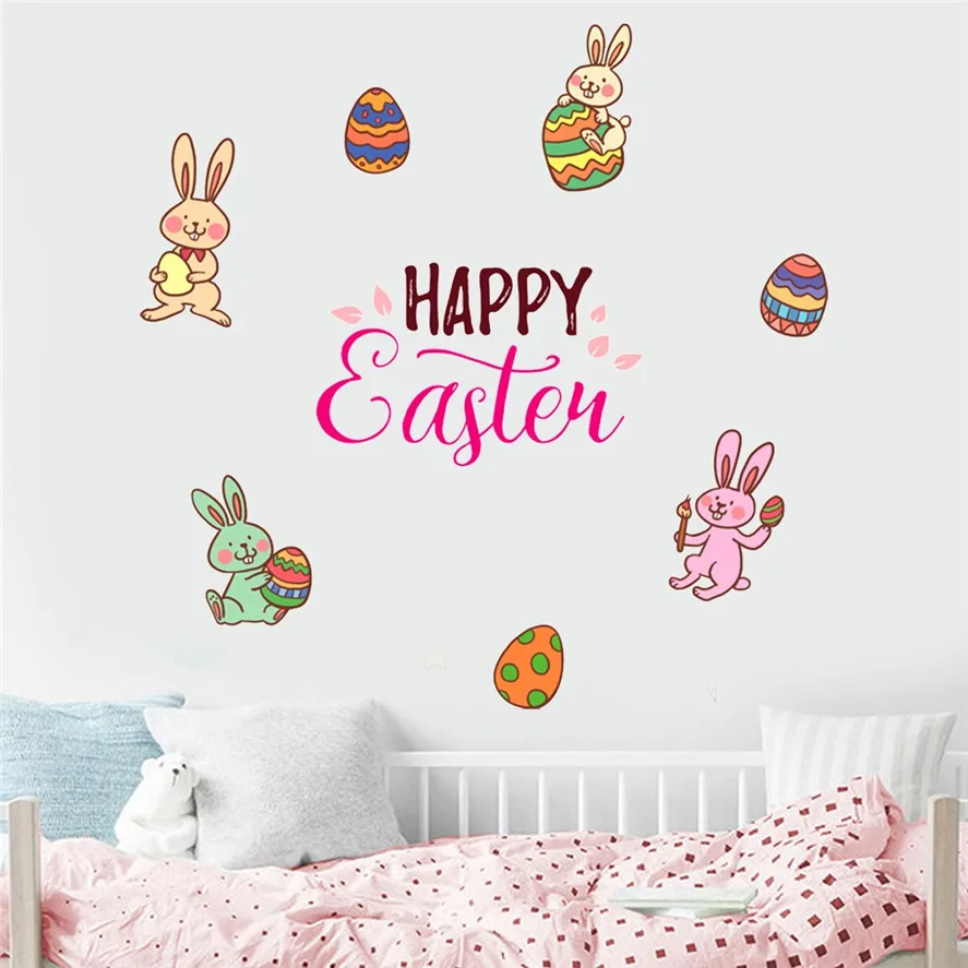 New Easter Rabbit Wall Stickers 1PC Happy Easter Eggs Vinyl Decal Art