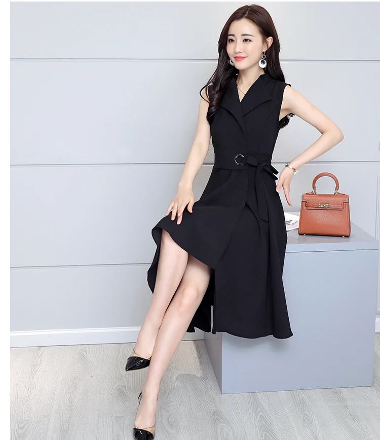Cotton Linen Summer Office Dress A-line Robe Femme Ete 2018 Grande Taille 5XL V Neck Plus Size Black Office Dress8